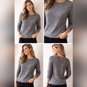 ann taylor loft gray allover sequin knit sweater cashmere blend size s